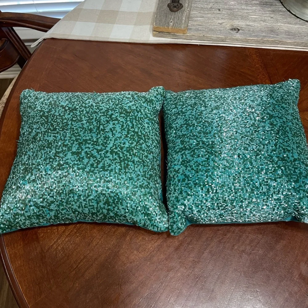 Set Pier 1 Imports Teal Beaded Velvet Throw Pillow